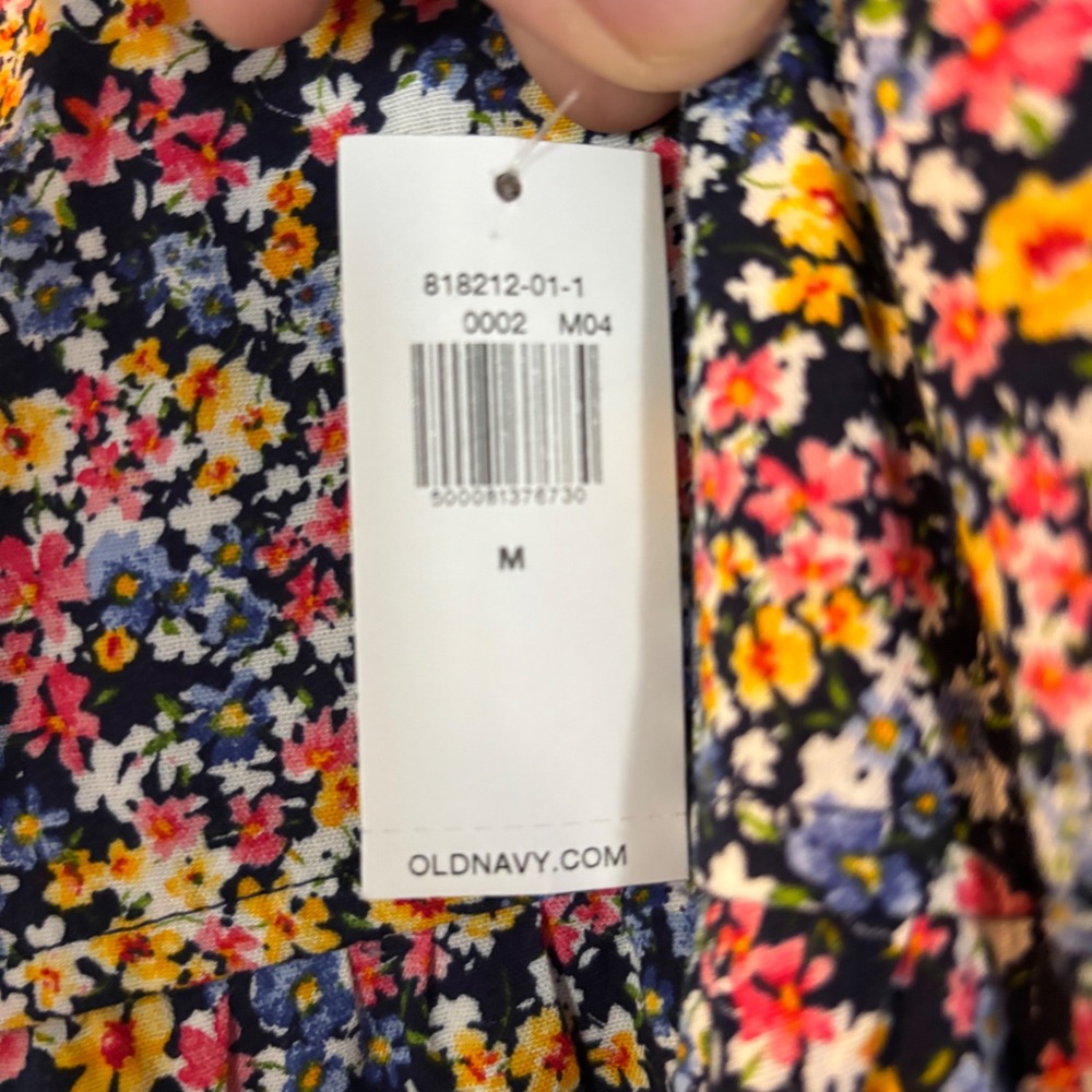 Old Navy Womens Floral Midi Dress Navy Blue Ditsy Tiered Smocked Size M NEW - Picture 2 of 6